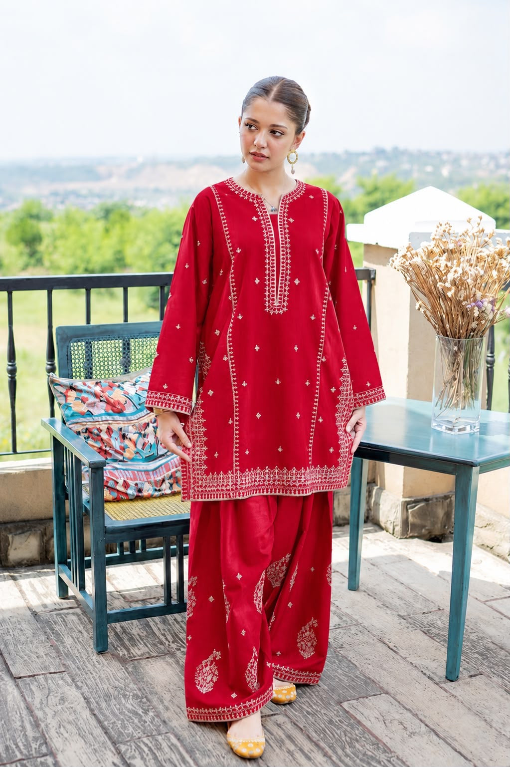 AFROZZ Fully Embroidered 2-Piece Airjet Dhanak Suit